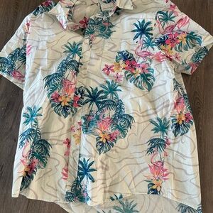 American Eagle Outfitters Cream and Pink Casual Button Down Shirt